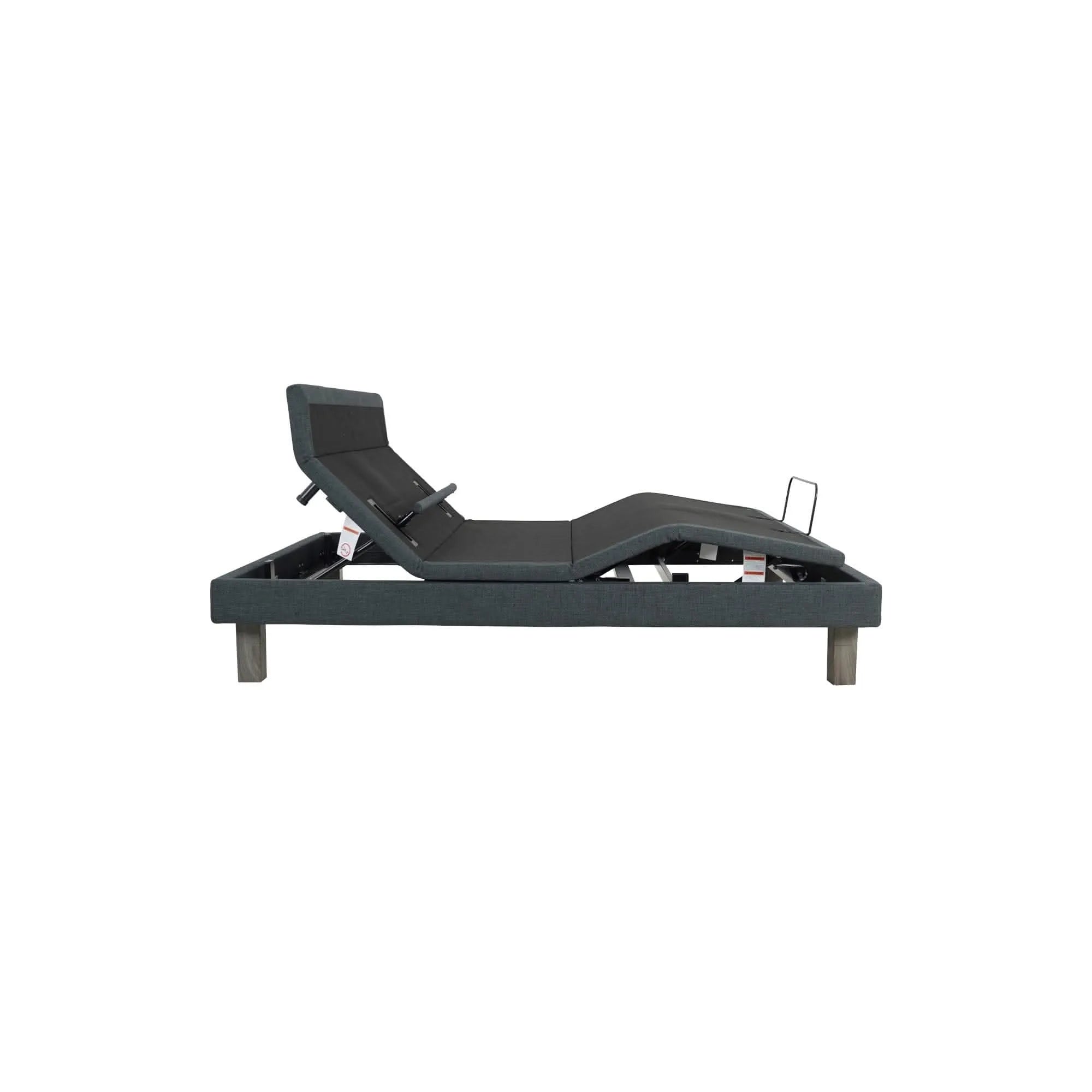 Ergomotion Exceed adjustable bed frame in dark gray, with head and foot sections elevated.