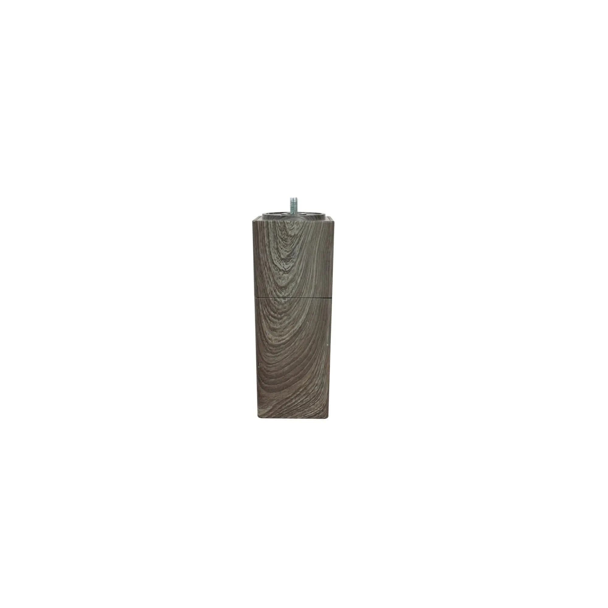 Single dark brown wood grain adjustable bed leg with a threaded bolt.
