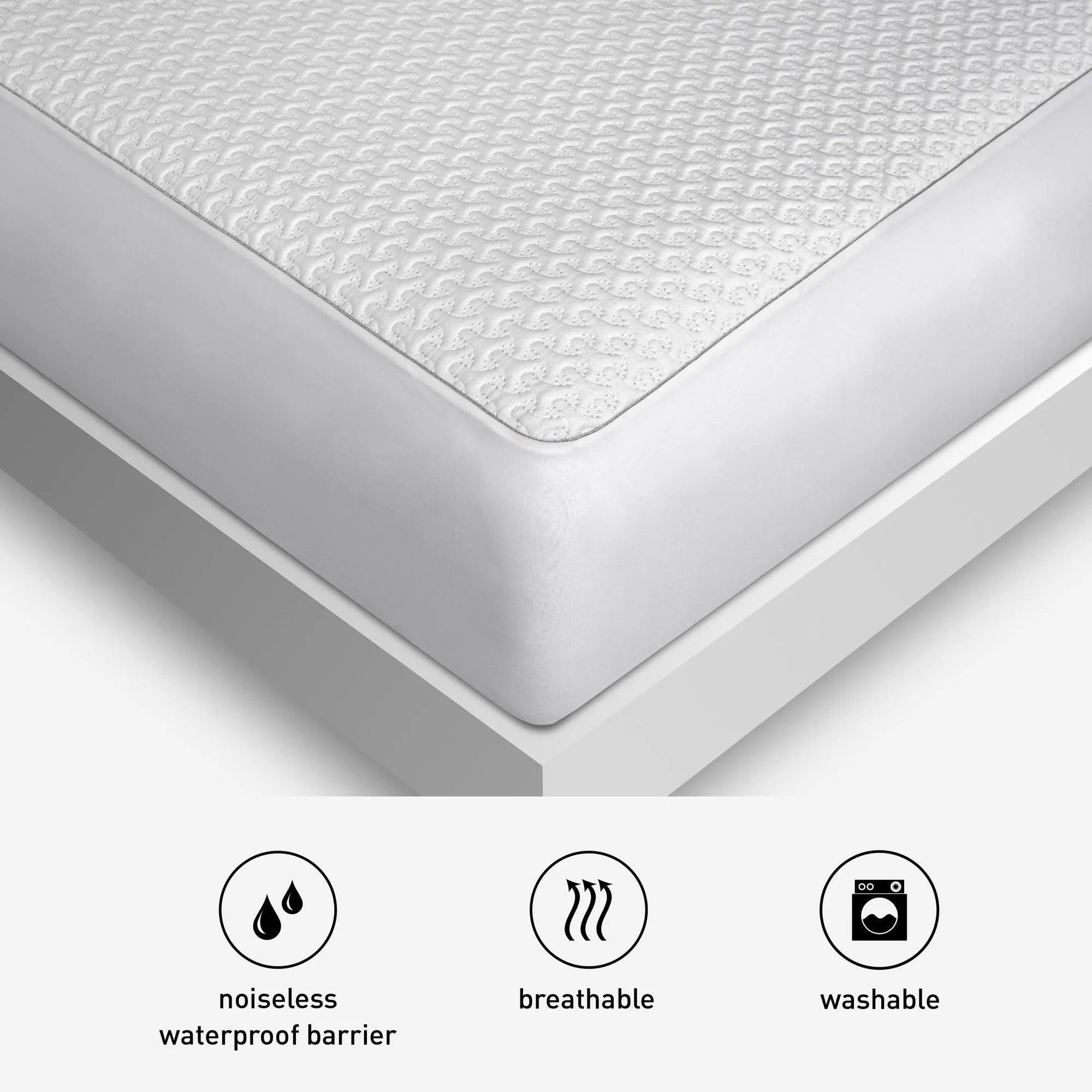 White Bedgear Ver-Tex™ mattress protector with textured cooling fabric, fitted securely on a bed.